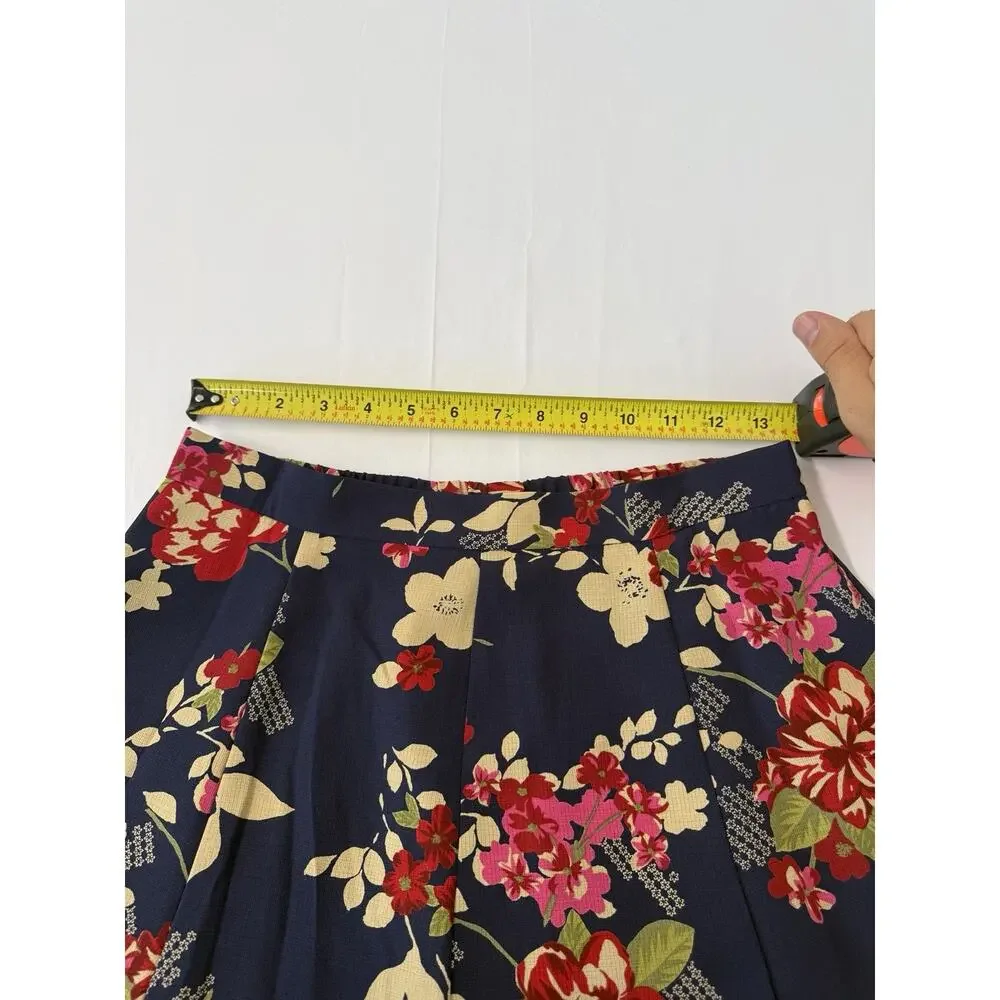 Koret Women’s Small Navy Floral Pleated Midi Skirt High Waist Vintage Style